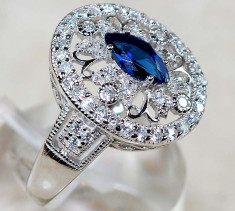 10% OFF! Inel micro &amp;#039;pav&amp;amp;eacute;&amp;#039; setting, Art Deco (Ag 925): SAFIR, Aquamarine!!! foto