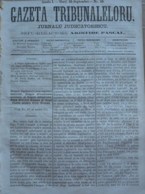 Gazeta tribunalelor , nr. 29 , an 1 , 1861 foto