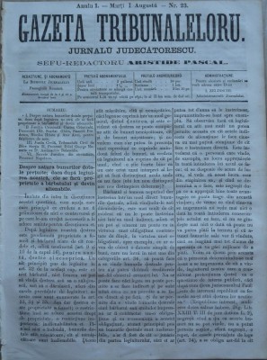 Gazeta tribunalelor , nr. 23 , an 1 , 1861 foto