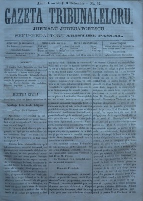 Gazeta tribunalelor , nr. 32 , an 1 , 1861 foto