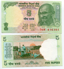 INDIA- 5 RUPEES 2001-2002- P 88 A- UNC!! foto