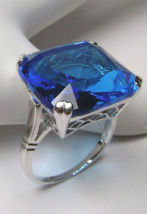 Inel EXQUISITE, Art Deco Style (Ag 925): Blue TOPAZ, 20CT!!! foto