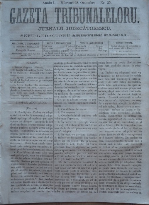 Gazeta tribunalelor , nr. 35 , an 1 , 1861