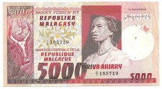 MADAGASCAR MALAGACHE MALAGASY 5000 FRANCI FRANCS 1000 ARIARY ND (1974) F