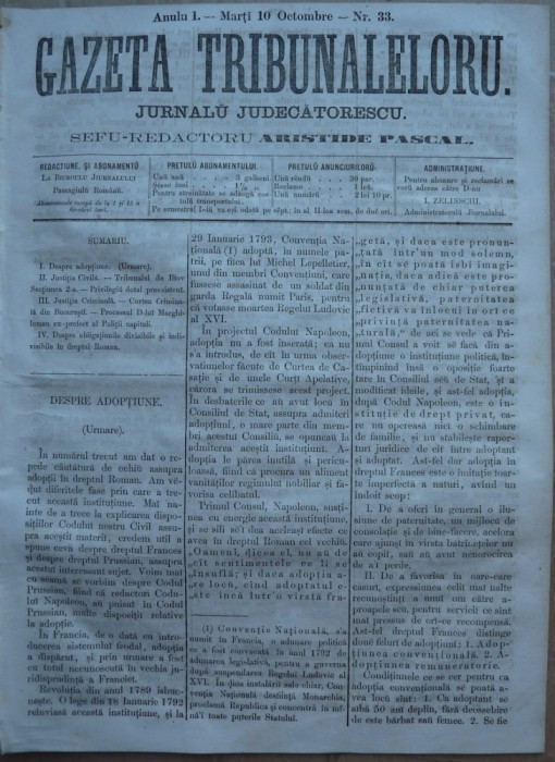 Gazeta tribunalelor , nr. 33 , an 1 , 1861