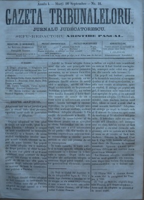Gazeta tribunalelor , nr. 31 , an 1 , 1861 foto
