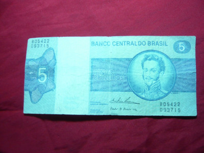 Bancnota 5 cruzeiros Brazilia 1973 , are o lipitura foto