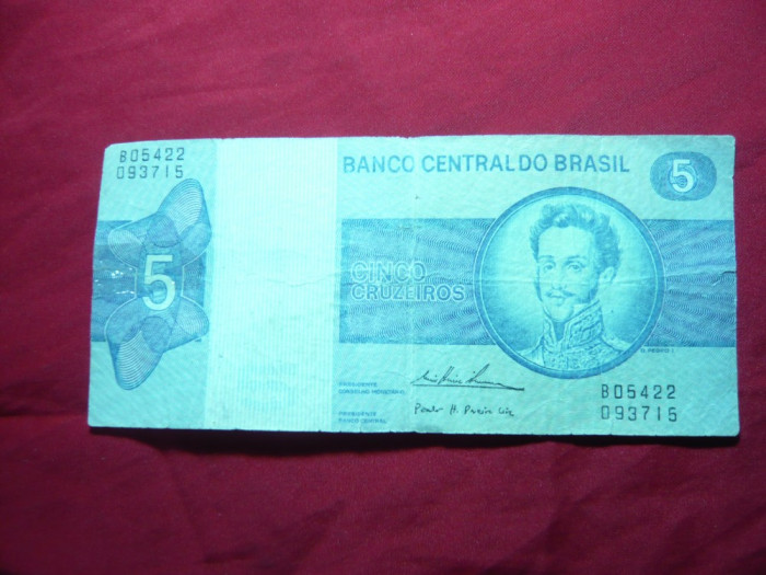 Bancnota 5 cruzeiros Brazilia 1973 , are o lipitura