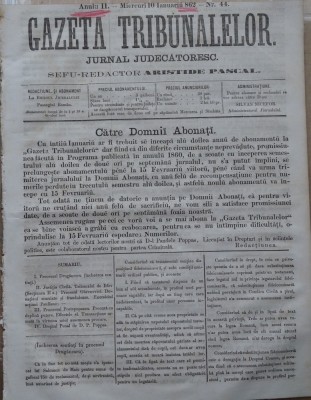 Gazeta tribunalelor , nr. 44 , an 1 , 1861 foto