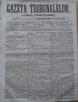 Gazeta tribunalelor , nr. 45 , an 1 , 1861 foto