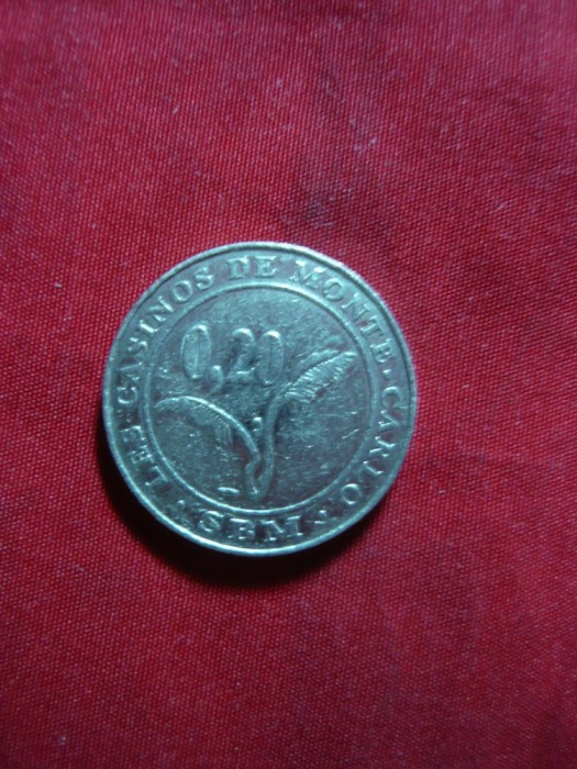 Jeton Monte Carlo (Monaco) 0,2 Fr ,metal argintat , cca.1960