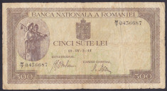 Bancnota Romania 500 Lei 2 aprilie 1941 - P51 Fine (filigran BNR orizontal) foto