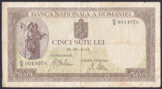 Bancnota Romania 500 Lei 2 aprilie 1941 - P51 VF+ (filigran BNR orizontal) foto