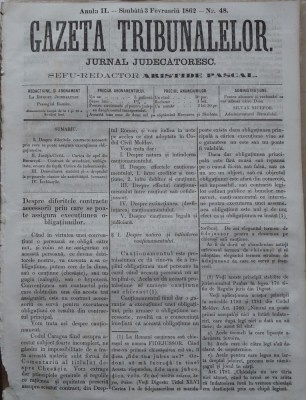 Gazeta tribunalelor , nr. 48 , an 1 , 1861 foto