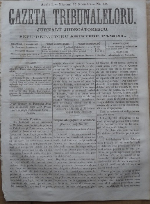Gazeta tribunalelor , nr. 40 , an 1 , 1861