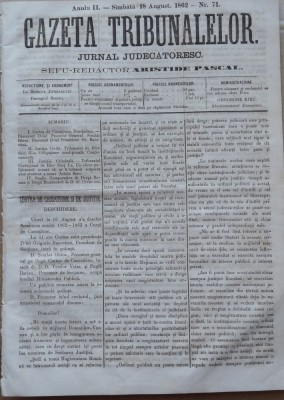 Gazeta tribunalelor , nr. 71 , an 2 , 1861 foto
