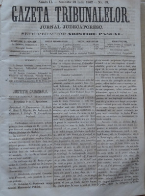 Gazeta tribunalelor , nr. 69 , an 2 , 1861 foto
