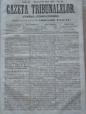 Gazeta tribunalelor , nr. 63 , an 1 , 1861 foto