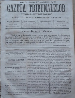 Gazeta tribunalelor , nr. 50 , an 1 , 1861 foto