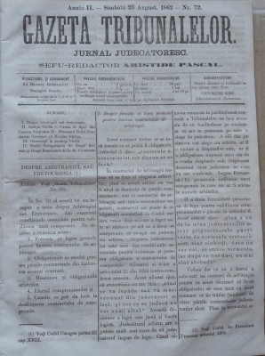 Gazeta tribunalelor , nr. 72 , an 2 , 1861 foto