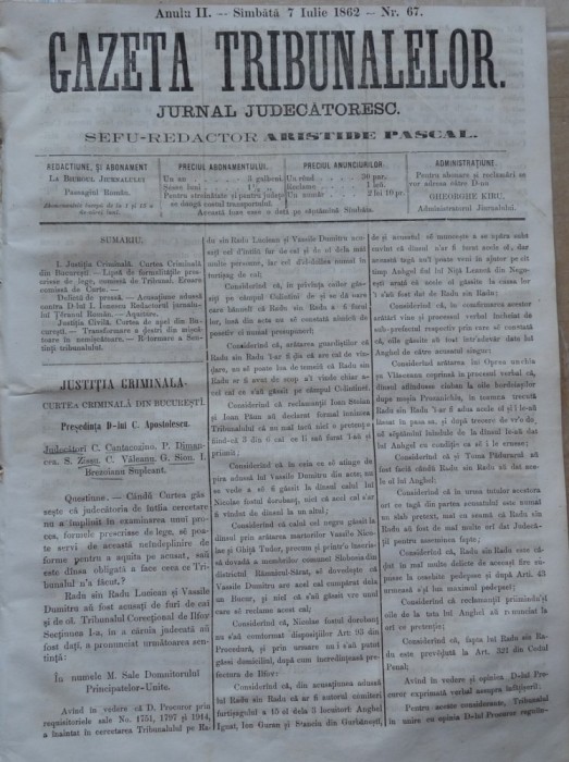 Gazeta tribunalelor , nr. 67 , an 2 , 1861