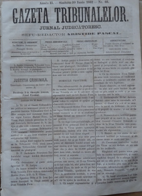 Gazeta tribunalelor , nr. 66 , an 2 , 1861 foto