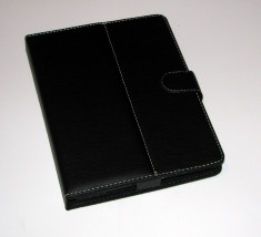 Husa tableta 8 inch, neagra, piele sintetica, tip mapa, 4 cleme de prindere foto