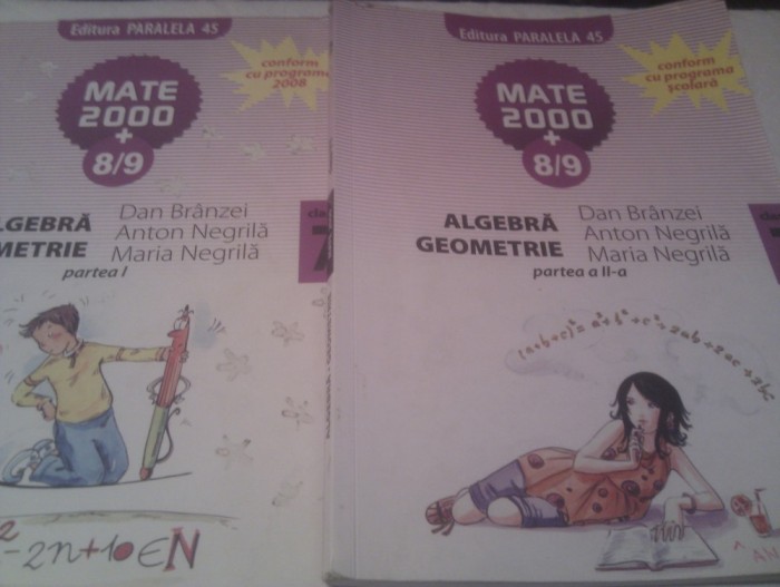 ,ALGEBRA,GEOMETRI ,EDITURA PARALELA 45,MATE 2000+,MANUAL CLASA VII,PARTEA 1+2