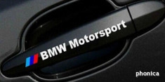 Set 4 buc Sticker Logo BMW Motorsport pentru manere usi scris ALB foto