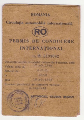 PERMIS DE CONDUCERE INTERNATIONAL ELIBERAT DE A.C.R. ARAD foto