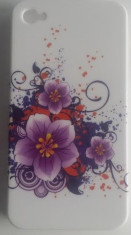 Husa silicon rigid motiv floral iPhone 4 + folie protectie si cablu date cadou foto