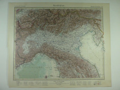 HARTA VECHE - ITALIA DE NORD - DIN STIELERS HAND ATLAS - 1928/9 foto