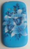 Husa silicon model floral Samsung Galaxy S3 Mini i8190 + folie protectie si cablu date cadou, Albastru