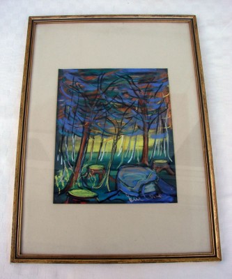 Pictura abstracta realiazata pe carton - Cioate in padure foto