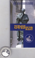 Moneda argint 5 lei 2008 Publius Ovidius Naso + Cutie originala BNR foto