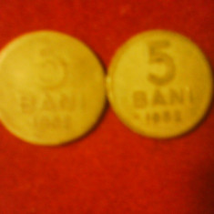 Lot 2 monede de 5 bani, din anul 1952, stare buna