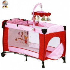 BabyGo - Patut pliant cu 2 nivele si mini-carusel Sleeper Deluxe roz foto