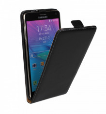 HUSA SAMSUNG GALAXY NOTE 4 N910 PIELE NEAGRA FLIP SLIM TOC INCHIDERE MAGNETICA SI CLAPETA CU ACCES LA FUNCTIILE LUI + FOLIE ECRAN + LIVRARE GRATUITA foto