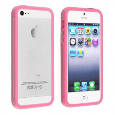 Bumper iphone 5 transparent cu margine roz mat + folie ecran si cablu date cadou foto