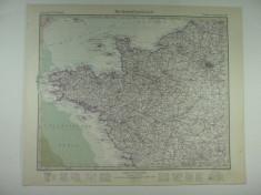 HARTA VECHE - FRANTA DE NORD - DIN STIELERS HAND ATLAS - 1928/9 foto