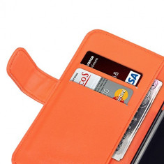 Husa Galaxy S5 Neo Samsung S5 piele ECO portocalie + folie protectie display foto