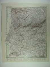 HARTA VECHE - PORTUGALIA - DIN STIELERS HAND ATLAS - 1928/9 foto