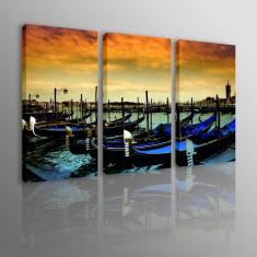 S6 TABLOU DESIGN MODERN DIGITAL PRINT 3 PIESE PE RAMA DE LEMN 120X80 CM CANVAS VENEZIA foto