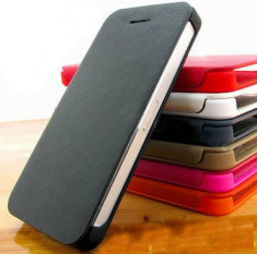Husa flip negru iPhone 5 + folie protectie si cablu date cadou foto