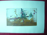 Pictura mica in ulei pe panza 9,6x5,6 cm ( partea pictata)- Peisaj de iarna