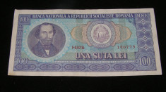 Bancnota una suta lei albastra RSR 100 lei in stare buna numismatica colectie foto