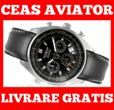 CEAS BARBATESC AVIATOR AVW5839G1 CRONOGRAF QUARTZ ORIGINAL (POLJOT, VOLMAX) SUBACVATIC IN CUTIE CADOU * CUREA BRATARA PIELEOFERTA - LIVRARE GRATIS foto