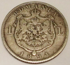 G5. ROMANIA 1 LEU 1894 ARGINT 5 g., 0.835 Carol I FRUMOASA nr. 2 ** foto