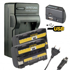 Incarcator 4in1 USB + 2 Acumulatori NP-F10 NP-F11 NP-F20 Sony Cybershot DCR-PC3 DCR-PC4 DCR-PC5 foto