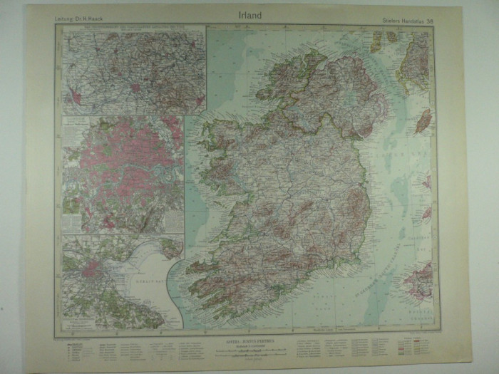 HARTA VECHE - IRLANDA - DIN STIELERS HAND ATLAS - ANUL 1928